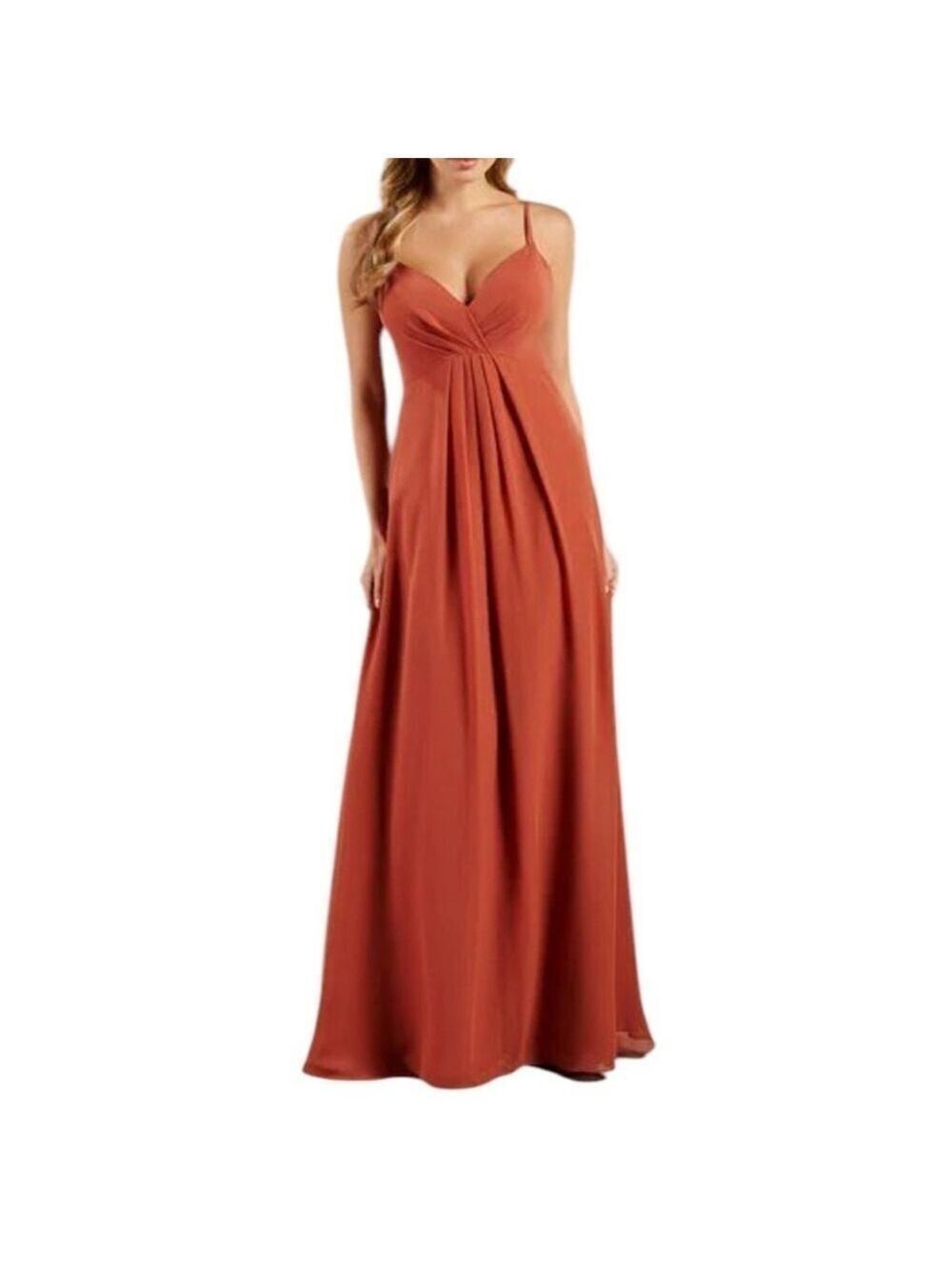 Christina Wu Terracotta Flowing Chiffon Bridesmaid Dress Spaghetti Straps NWT 10